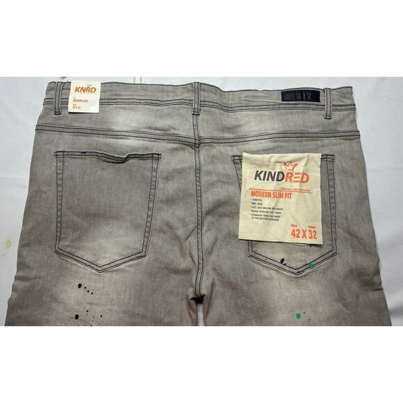NWT KNRD Kindred Men's Paint Splatter Modern Slim Fit Gray Jeans - Size 42x32 - Picture 4 of 8